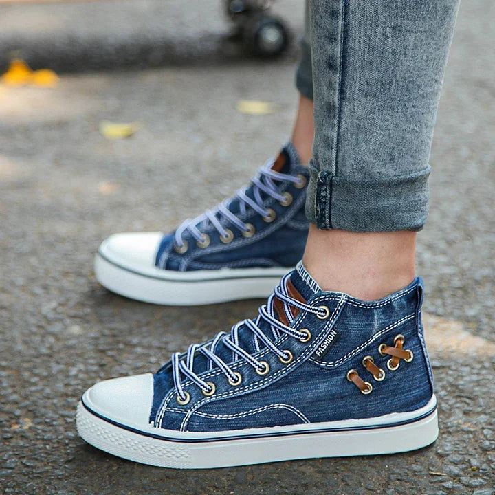 Freizeitschuhe aus Denim mit Schnürung EB