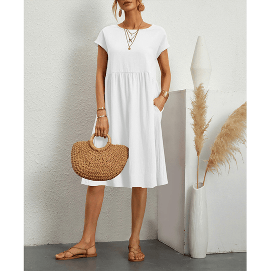 EB | Damen Baumwoll Leinen Midi Kleid