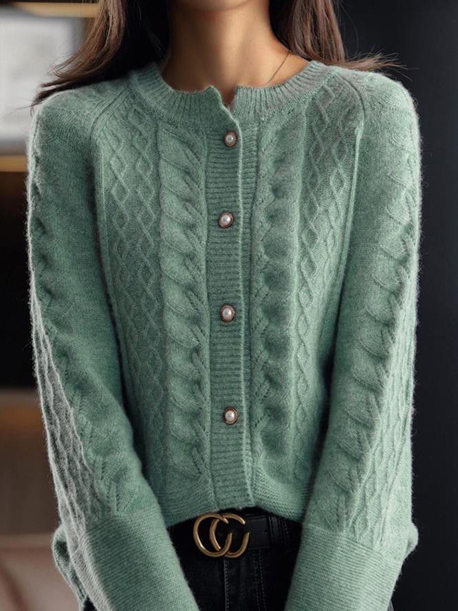 EB | Strickjacke - Stehkragen Jacquard Strickjacke