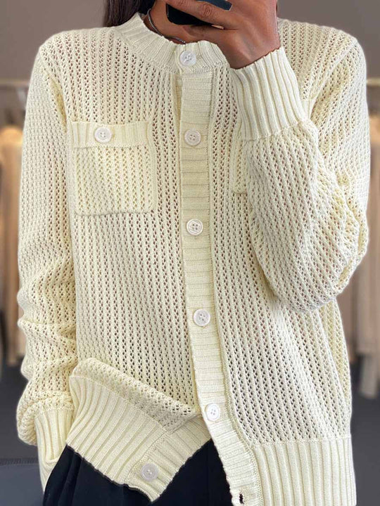 EB | Cardigan - Rundhals-Taschen-Hohlstrick-Cardigan