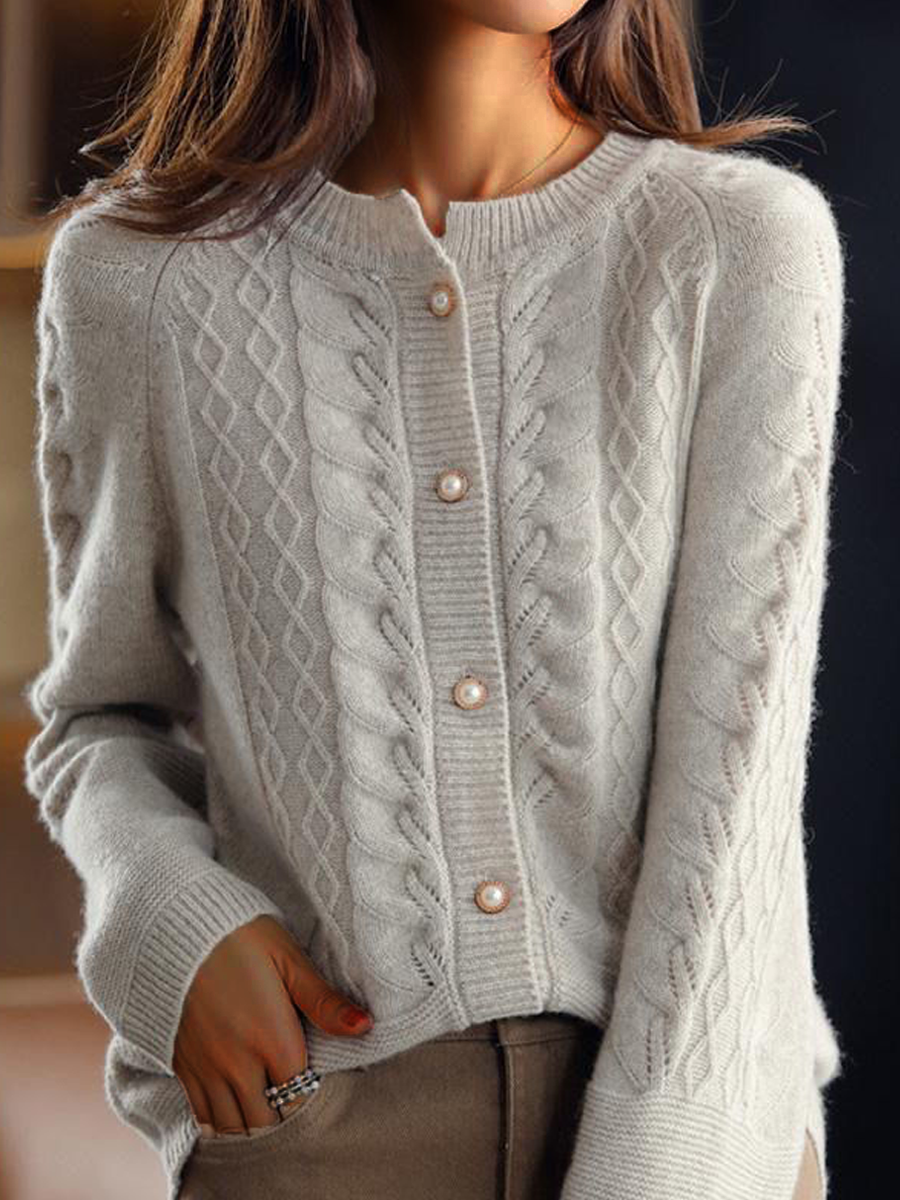 EB | Strickjacke - Stehkragen Jacquard Strickjacke