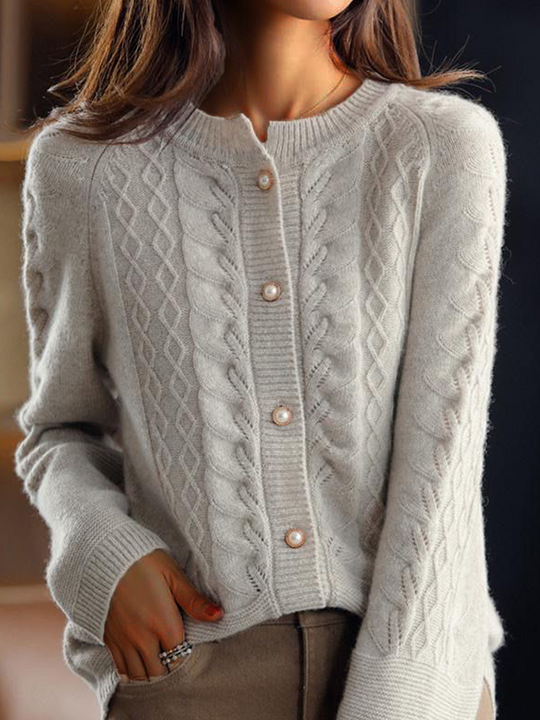 EB | Strickjacke - Stehkragen Jacquard Strickjacke