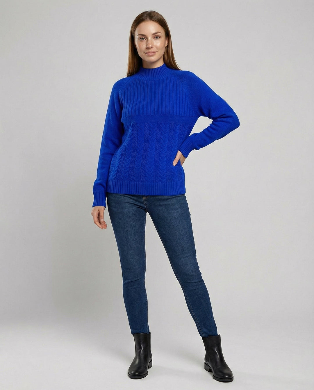 Gerippter Damen Pullover Hoher Kragen | EB