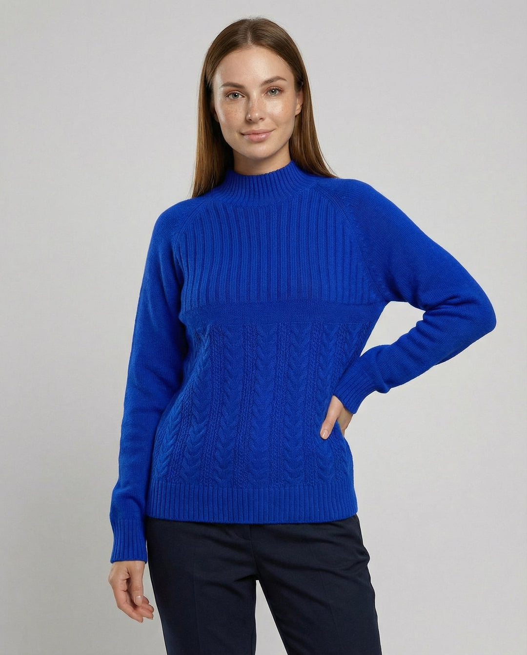 Gerippter Damen Pullover Hoher Kragen | EB