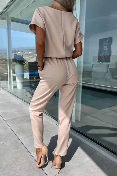 EB | Eleganter Keyhole Jumpsuit mit Gürtel für Damen