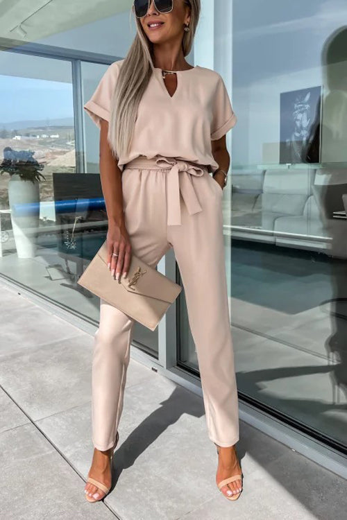 EB | Eleganter Keyhole Jumpsuit mit Gürtel für Damen