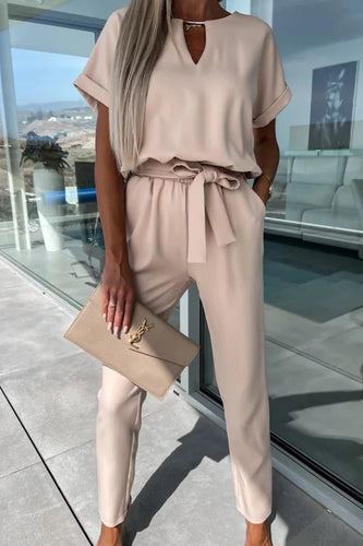 EB | Eleganter Keyhole Jumpsuit mit Gürtel für Damen