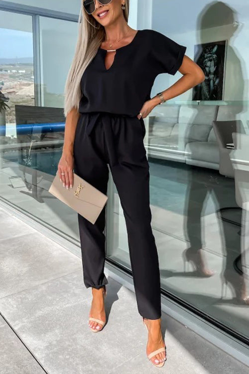 EB | Eleganter Keyhole Jumpsuit mit Gürtel für Damen