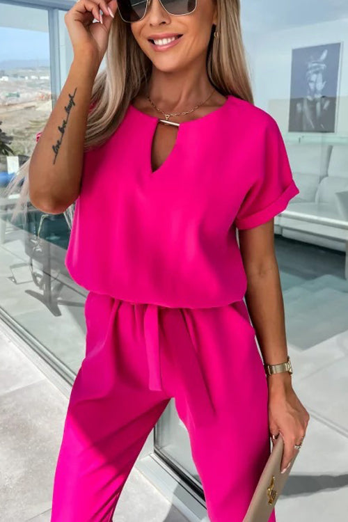 EB | Eleganter Keyhole Jumpsuit mit Gürtel für Damen