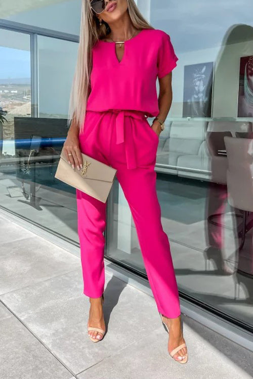 EB | Eleganter Keyhole Jumpsuit mit Gürtel für Damen