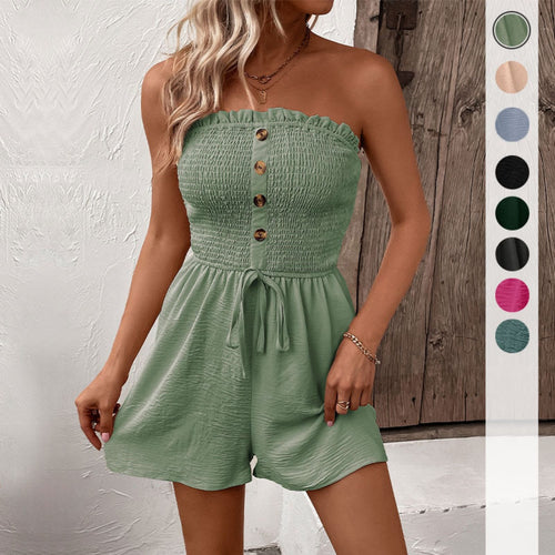 EB | Einfarbige High-Waisted Tube Top Jumpsuit Shorts