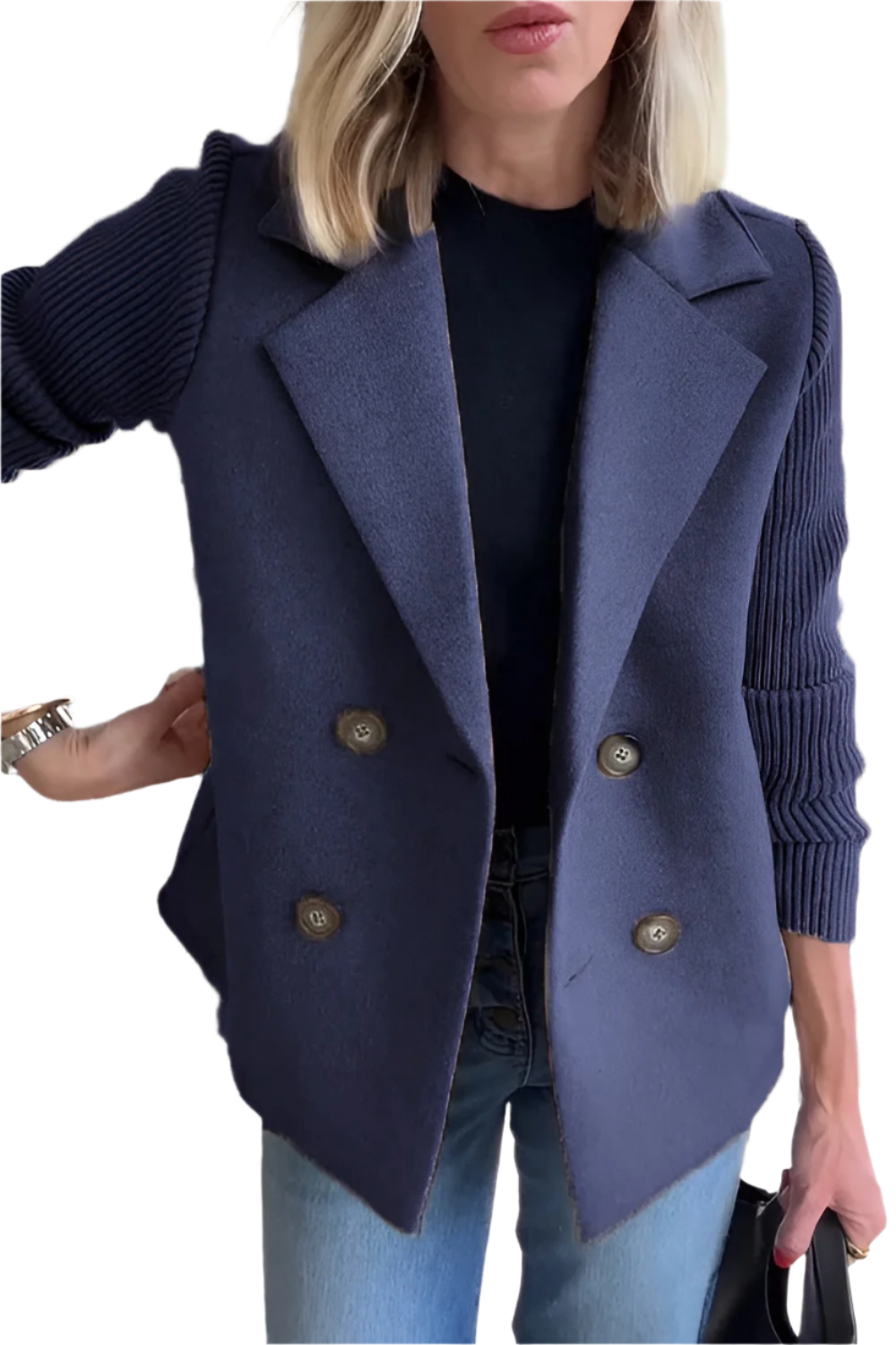 EB | Damen Blazer aus veganer Wolle mit gestrickten Ärmeln