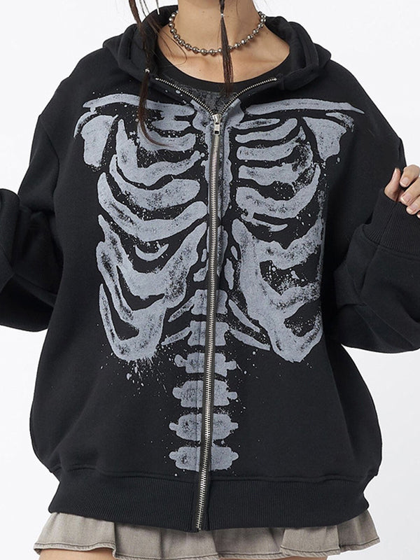 EB | Schwarze Oversized Hoodie mit Skelettdruck
