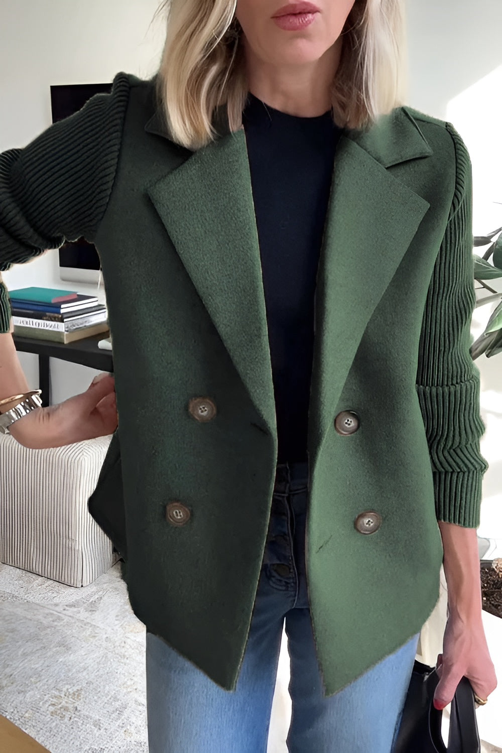EB | Damen Blazer aus veganer Wolle mit gestrickten Ärmeln