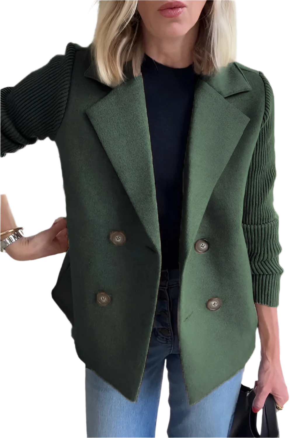 EB | Damen Blazer aus veganer Wolle mit gestrickten Ärmeln
