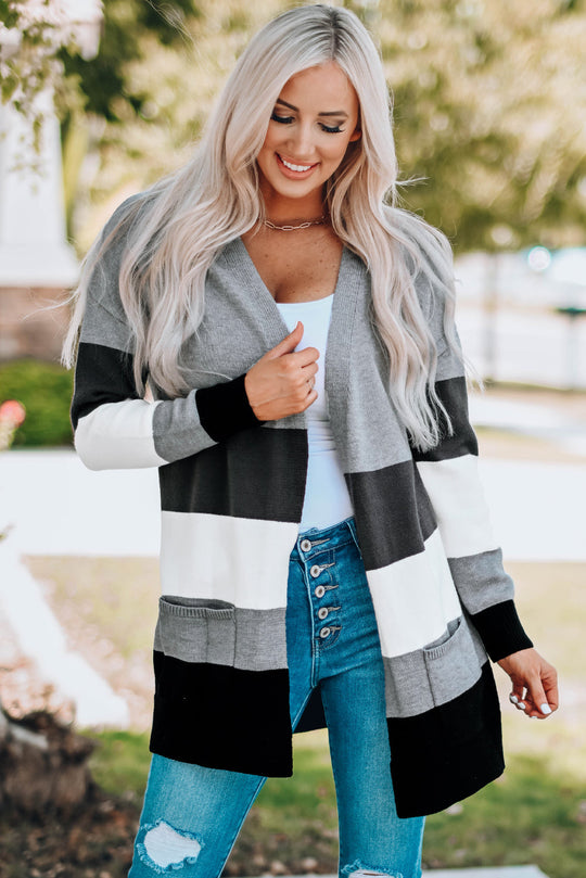 EB | Farbblock Offene Front Rippbündchen Cardigan mit Taschen