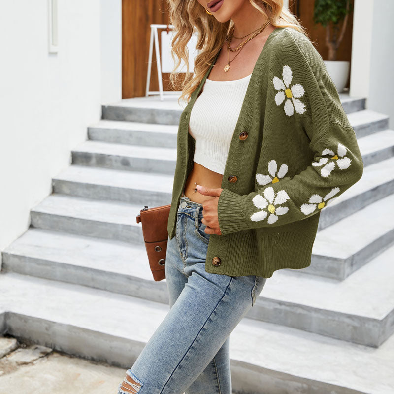 EB | Strickjacke mit Zartem Blumenmuster Design