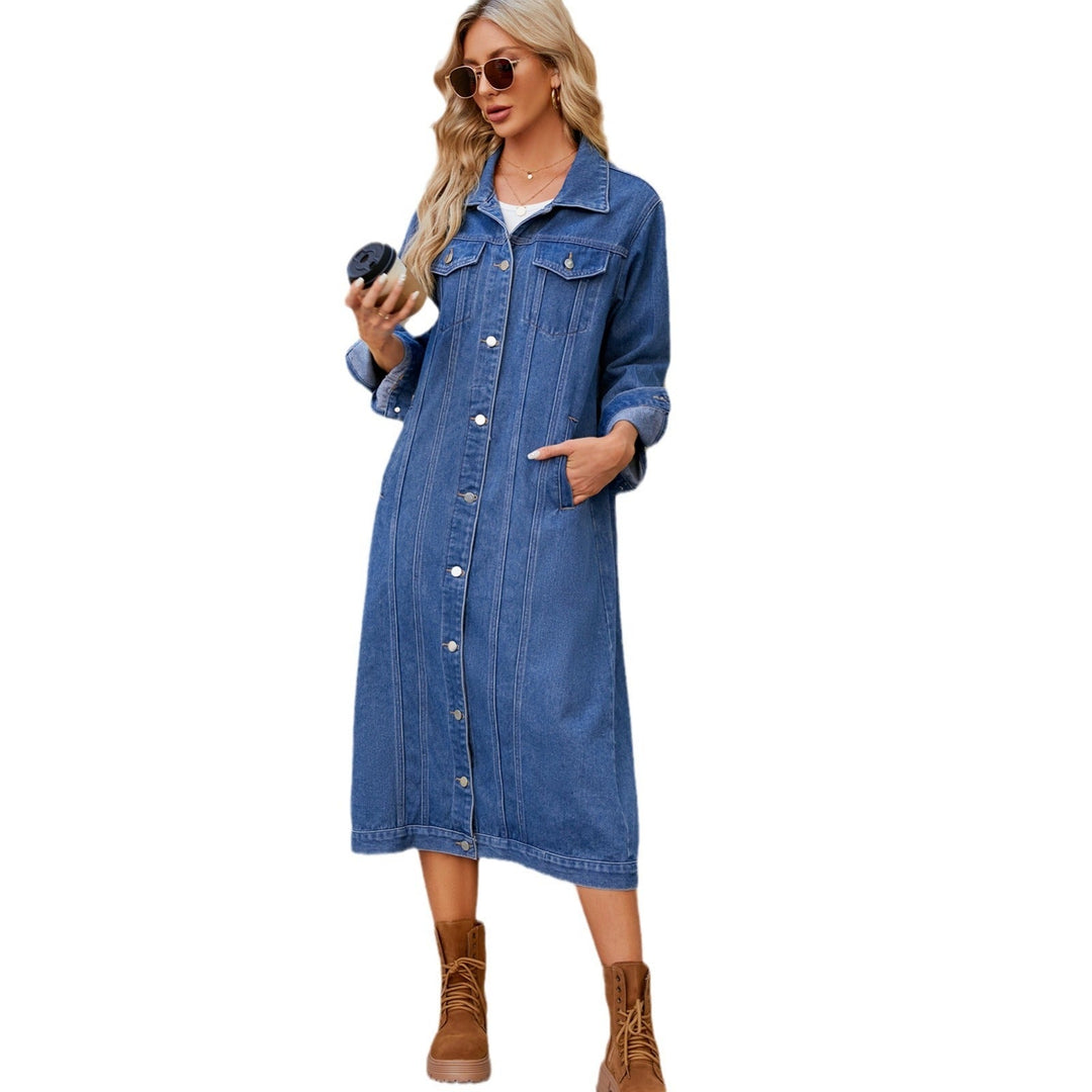 EB | Lang Denimjacke Knopfverschluss Lässig und Trendy