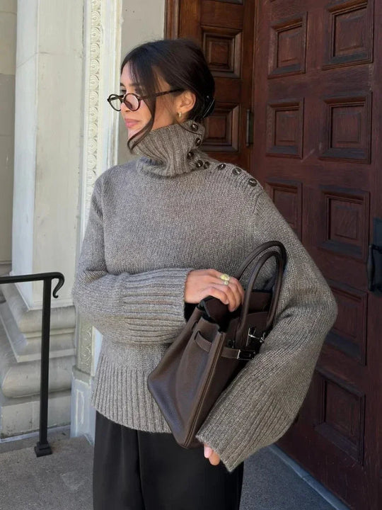 EB | Gemütlicher Pullover mit Knopfverschluss Stehkragen und Lockerer Passform