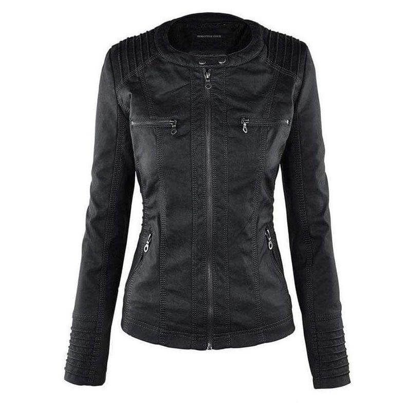 EB | Damen Slim Fit PU-Leder Zip-Up Hoodie
