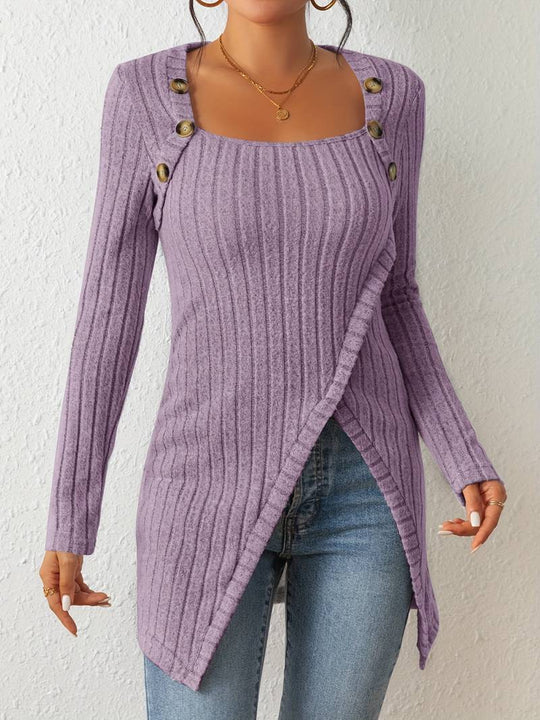 EB | Quadrat Ausschnitt Pullover mit Langen Ärmeln und Seitlichem Schlitz
