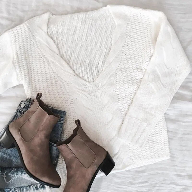 EB | Damen Oversize Strickpullover mit Langen Ärmeln
