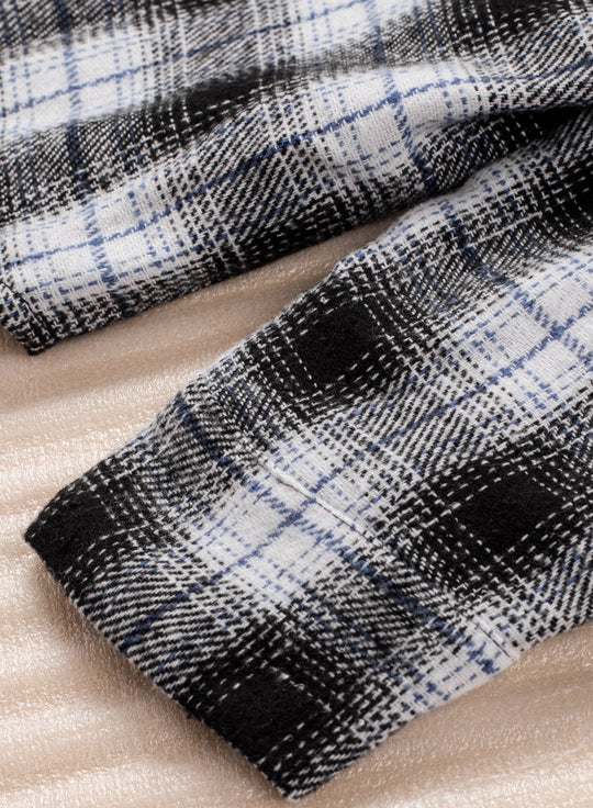 EB | Karierte Farbblock Gefallen Schulter Corduroy Shacket