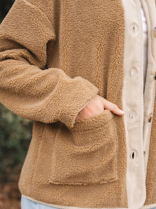 EB | Damen Button-Front Sherpa Teddy Jacke