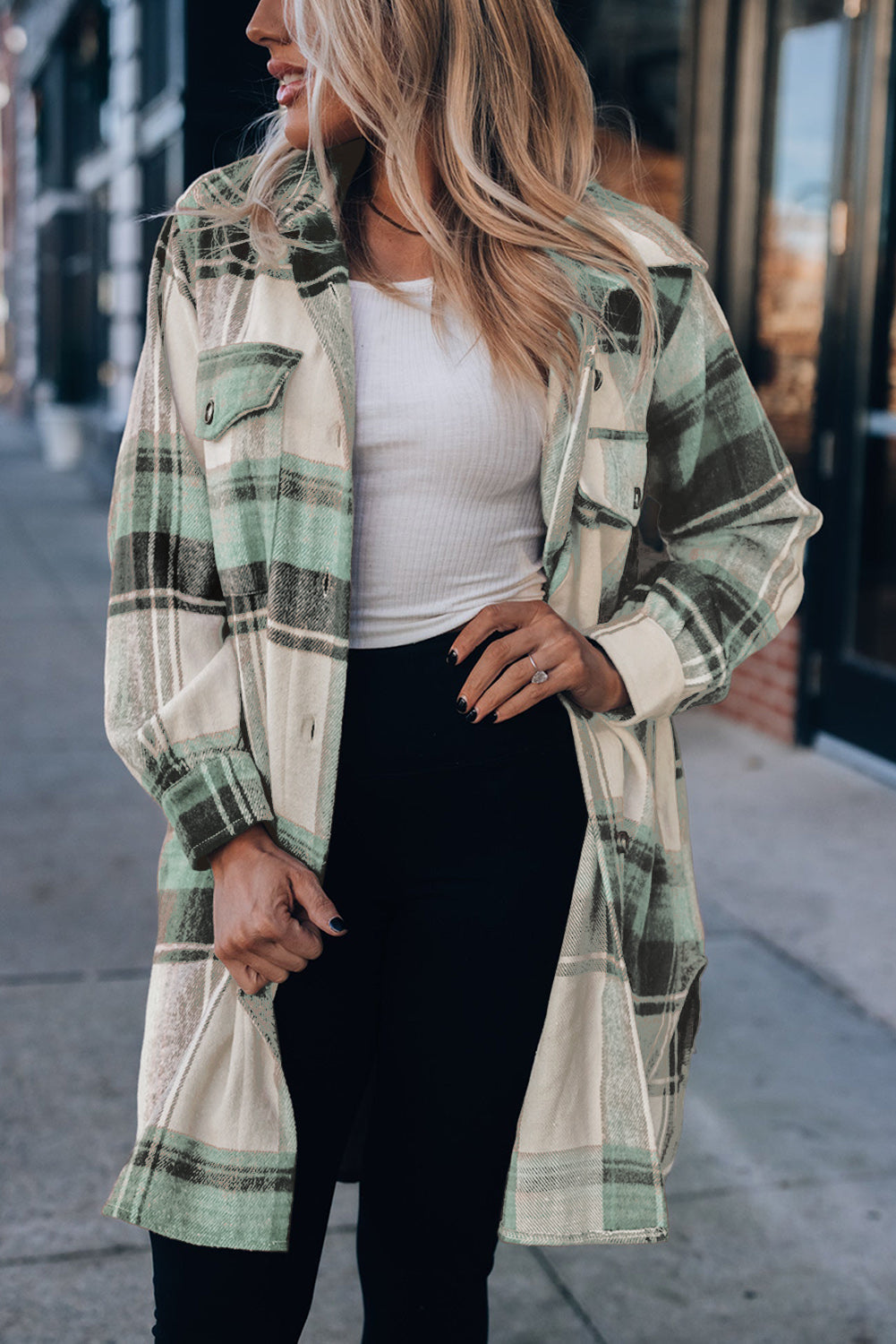 EB | Lange Karierte Shirtjacke Baumwollmischung Stilvoll und Praktisch