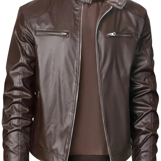 EB | Elegante Pu-Lederjacke mit Farbblockierung und Mehrfachreißverschluss