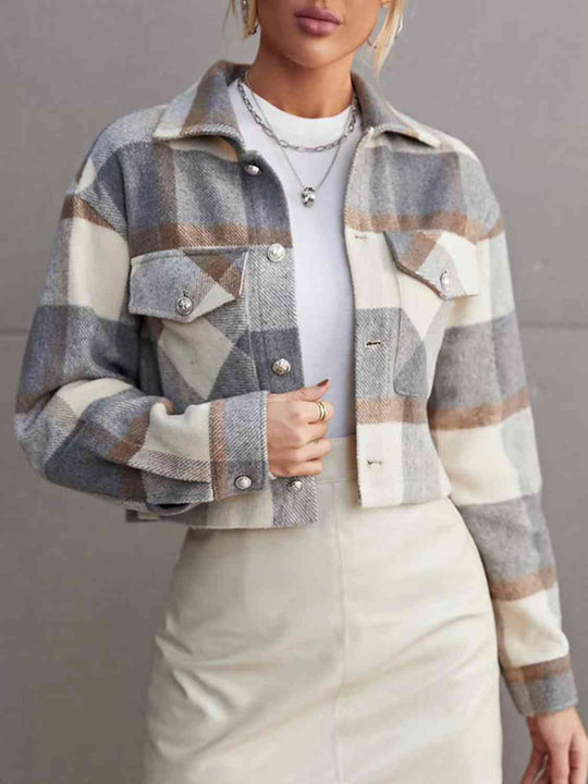 EB | Karierte Kragenknopf Jacke