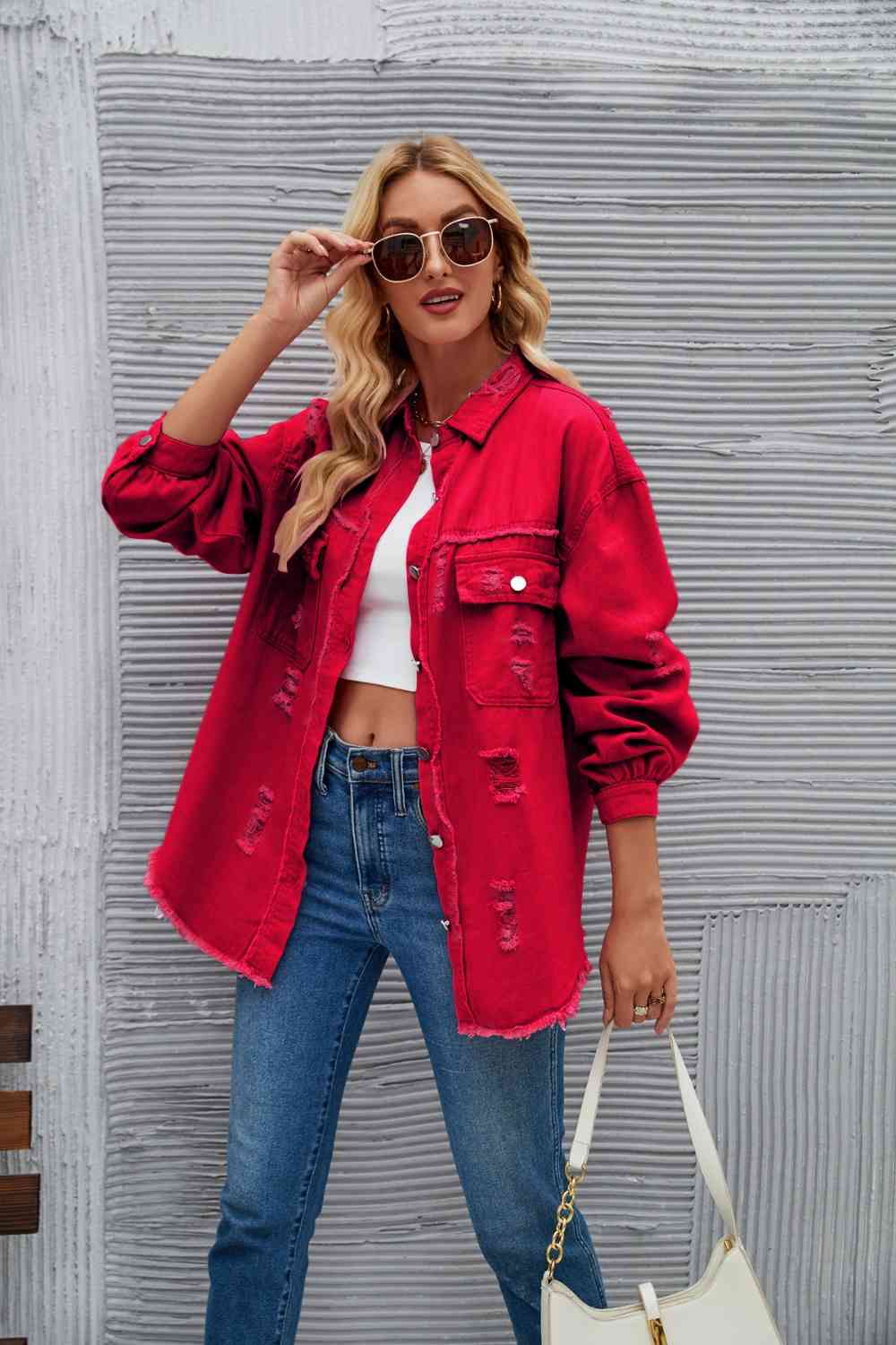 EB | Zerrissene Rohsaum-Denimjacke