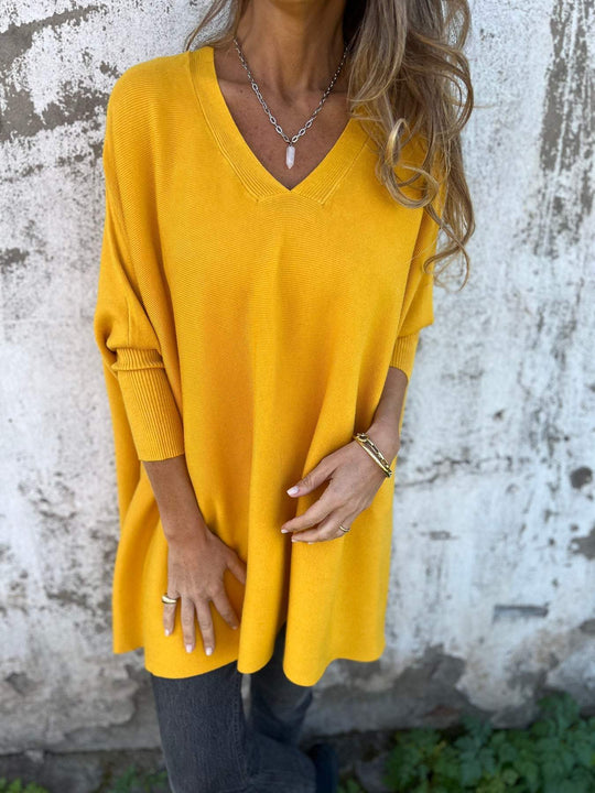 EB | Pullover - Damen Herbst Oversized Gestrickter V-Ausschnitt Pullover