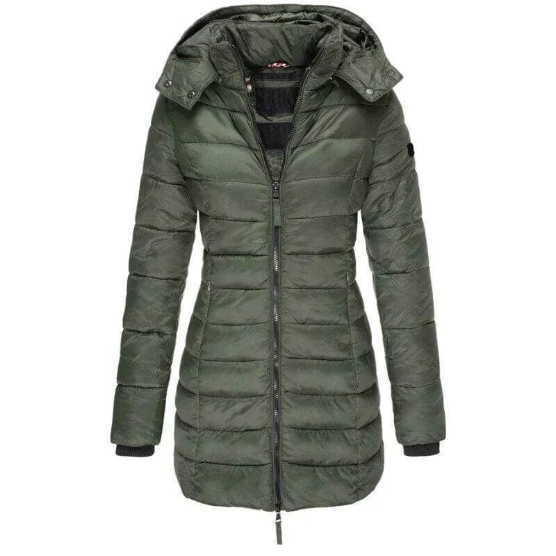 EB | Damen Lange Winter Pufferjacke mit Kapuze