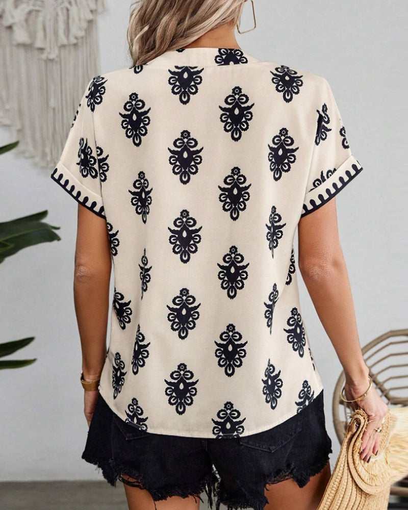 EB | Kurzärmlige Elegante Bluse mit Druck