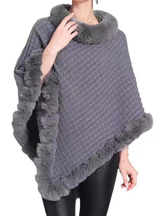 EB | Poncho mit Pelzdetails Acrylmix Elegante Struktur