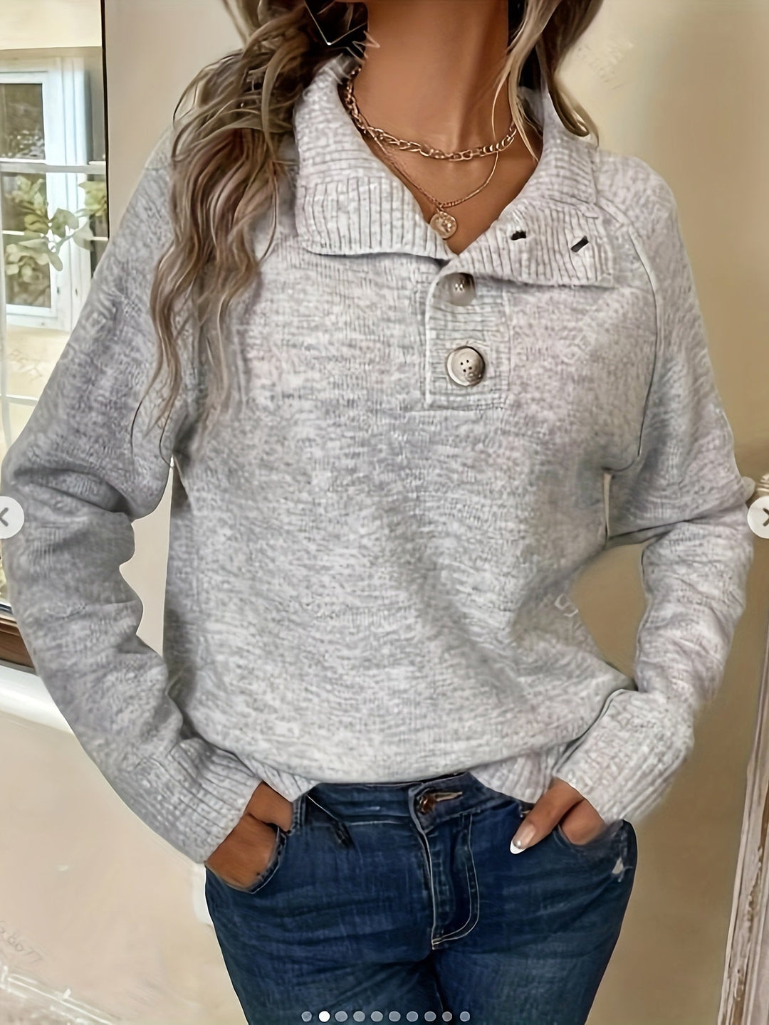 EB | Lässiger Stricksweater mit Knopfdetails Acryl Weich und Bequem