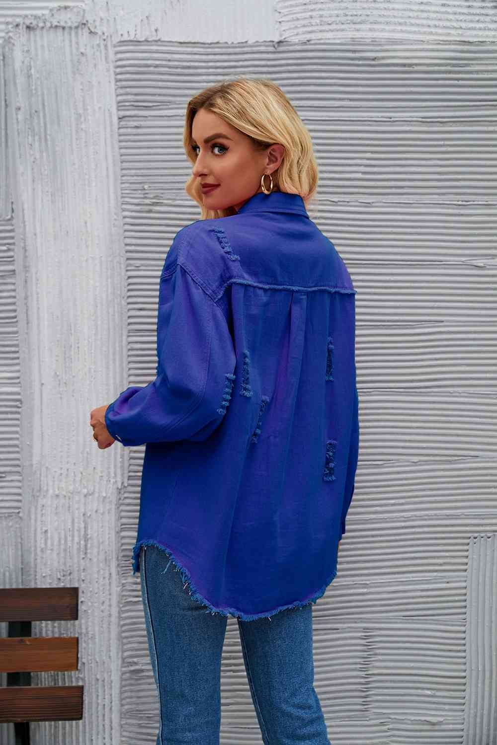 EB | Zerrissene Rohsaum-Denimjacke