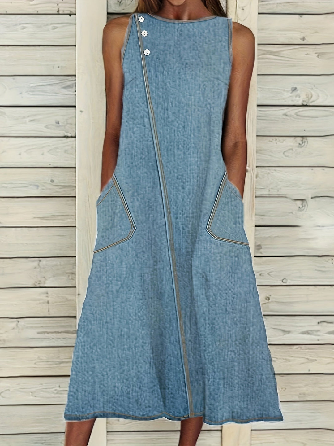 EB | Jeanskleid Plus Size, Locker, Sommer Midi Kleid mit Baumwoll-Mischung