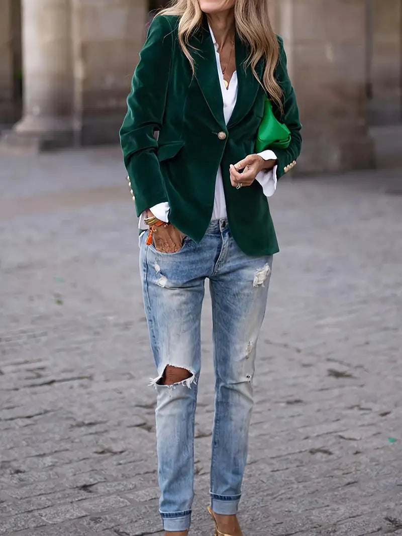 EB | Eleganter Blazer Damen Aus Samt Im Taillierten Schnitt