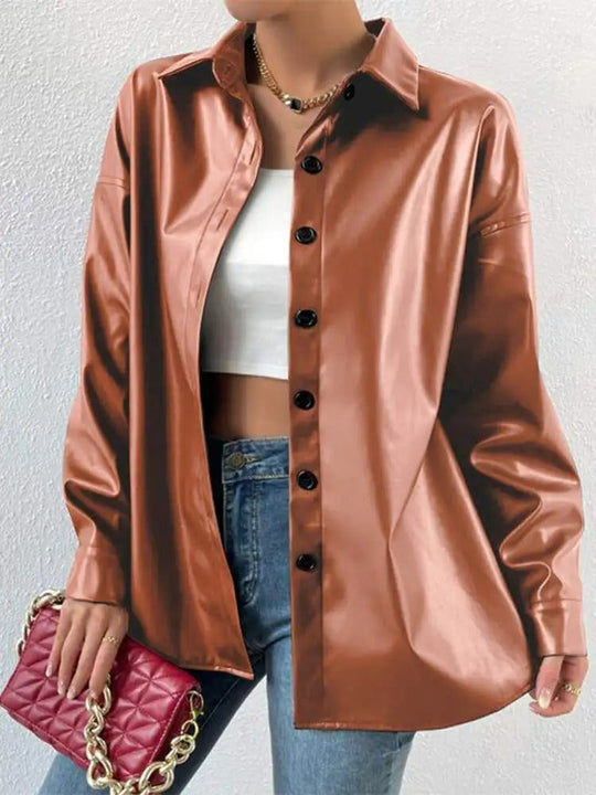 EB | Vintage Leder Bomberjacke mit Reverskragen und Knopfverschluss