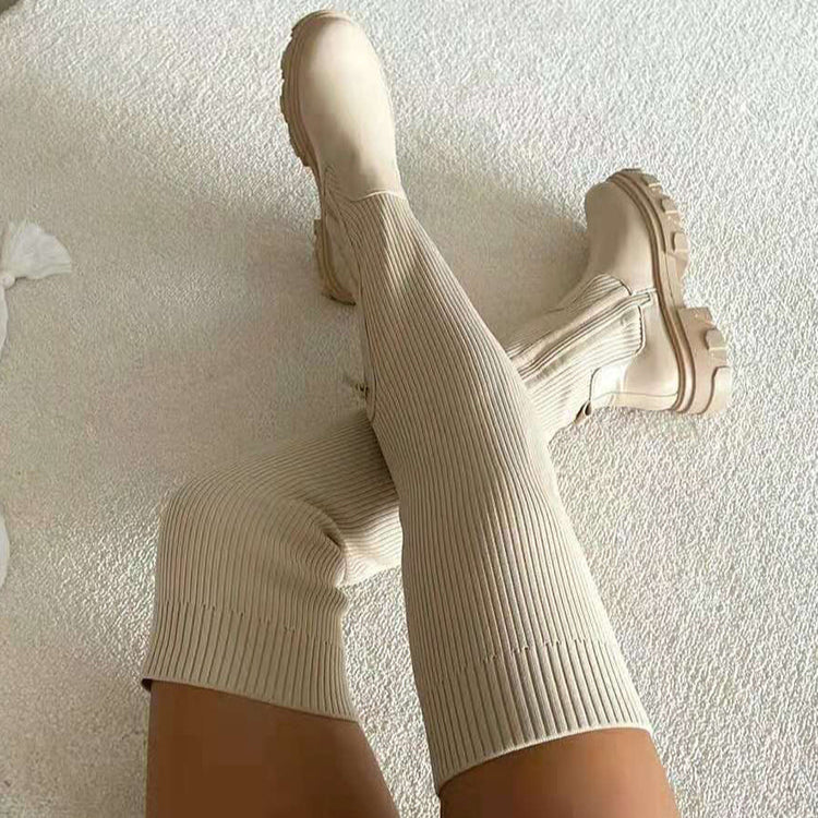 EB | Stilvolle Damen Knielange Stiefel mit Reißverschluss