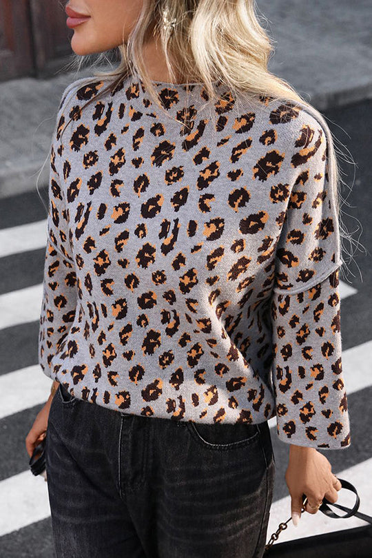 EB | Strickpullover mit Leopardenmuster und lockerem Rollkragen