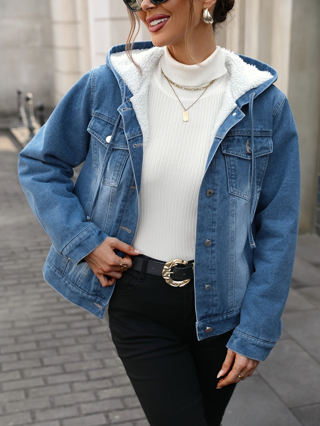 EB | Denimjacke mit Sherpa-futter und Kapuze Baumwolle/polyester Warm und Modern