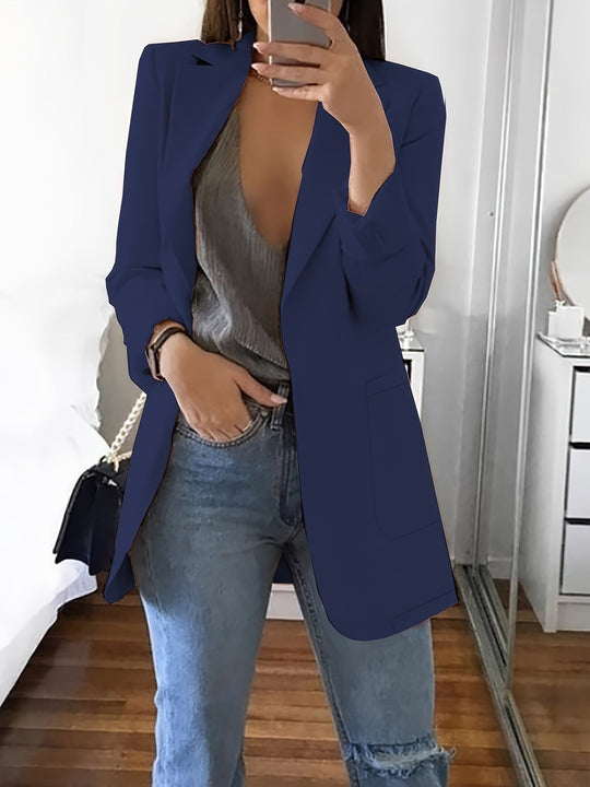 EB | Eleganter Business-Einfarbiger Lange Blazer mit Reversideal für alle Jahreszeiten