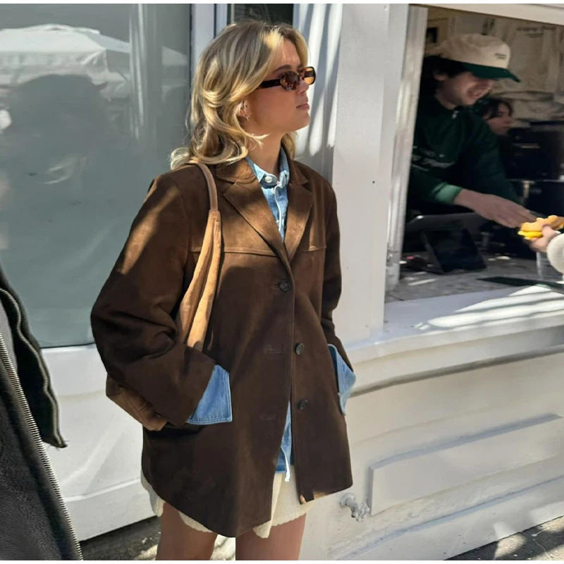 EB | Retro Kunstleder Blazer - Stilvolle Vintage Jacke für Alltag und Büro