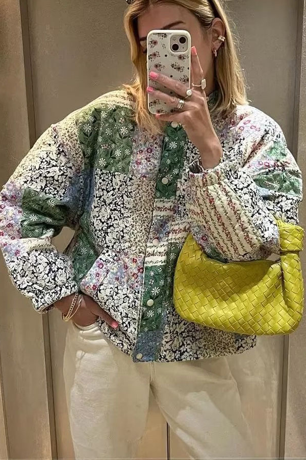 EB | Stehkragen Langarm Blumenmuster Baumwolljacke