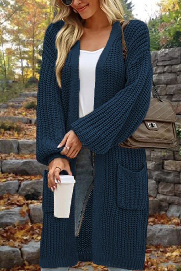 EB | Länge Locker Oversized Doppelte Tasche Cardigan Sweater Jacke