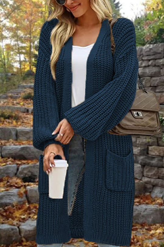 EB | Länge Locker Oversized Doppelte Tasche Cardigan Sweater Jacke