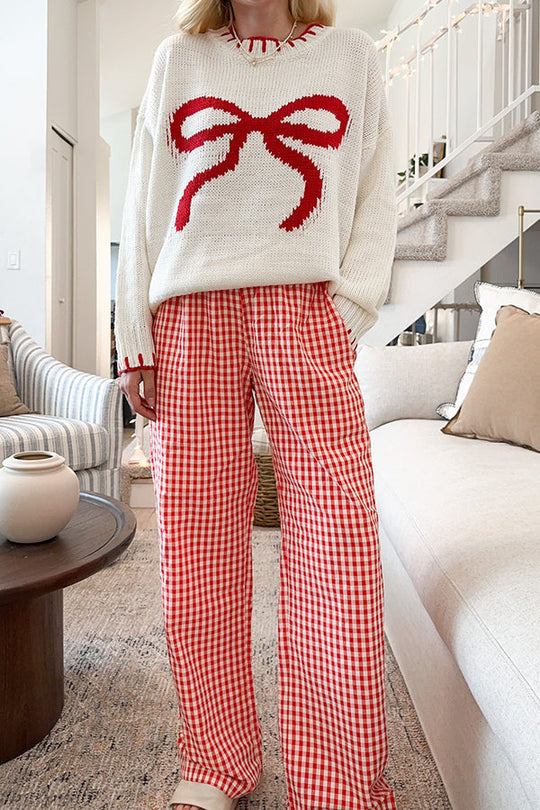EB | Weihnachtsbogen Kontrastfarbe Eingeschlossen Kante Langarm Gestrickter Pullover